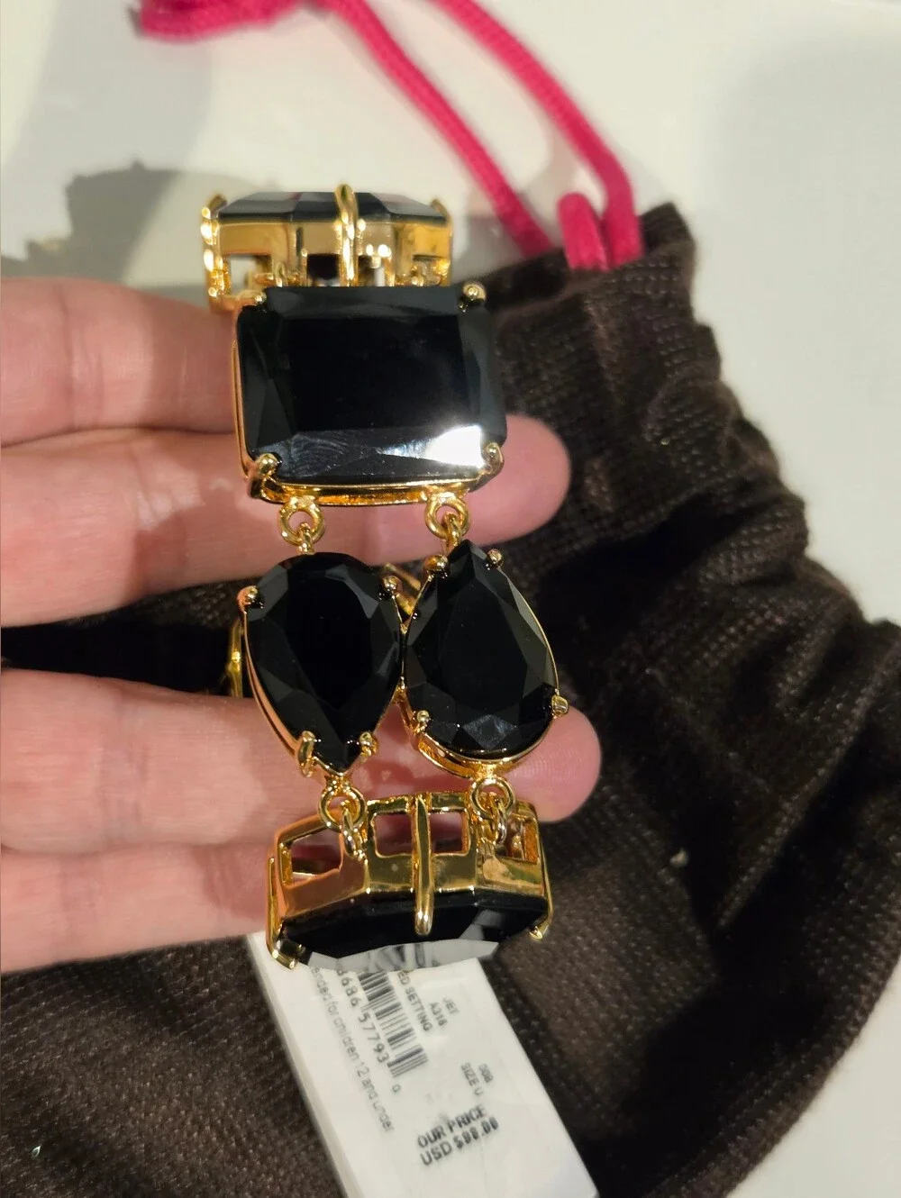 Kate Spade New York "Set In Stone" Chunky Gold Black Crystal Bracelet NWT - Picture 4 of 8